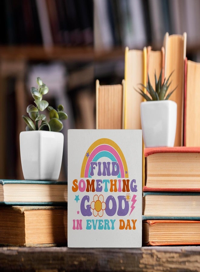 kunlisa Groovy Find Something Good in Every Day Retro Flower Rainbow Wooden Box Sign Desk Decor,Positive Quote Wood Block Plaque Box Sign for Home Girls Room Dorm Wall Shelf Tabletop Decoration - Image 5